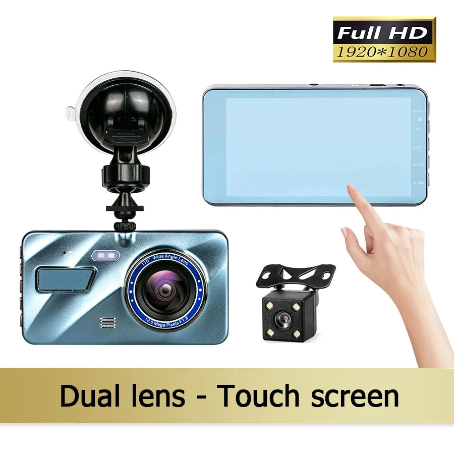 4inch Dash Cam Aluminium Alloy Full HD 1080P Night Vision Front Rear View Loop Recording Dashboard Car DVR 2Lens Black Box