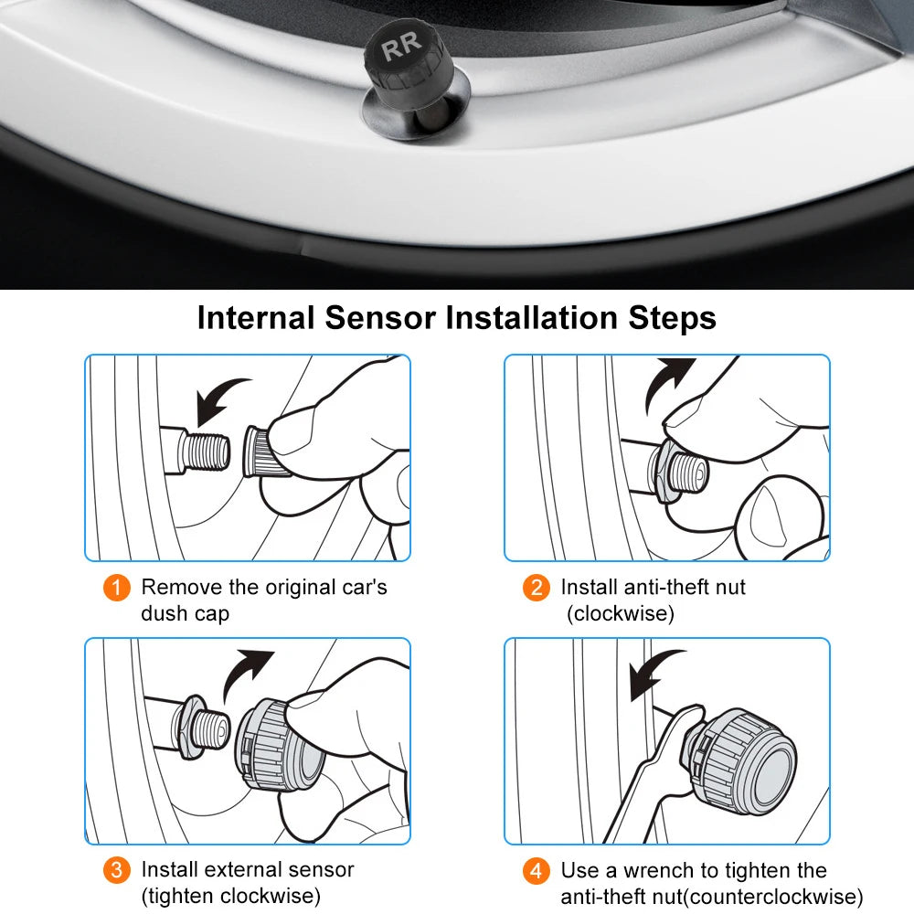 Tire Pressure Monitoring System Temperature Warning Fuel Save With 4 External Sensors Solar TPMS Car Tyre Pressure Monitor