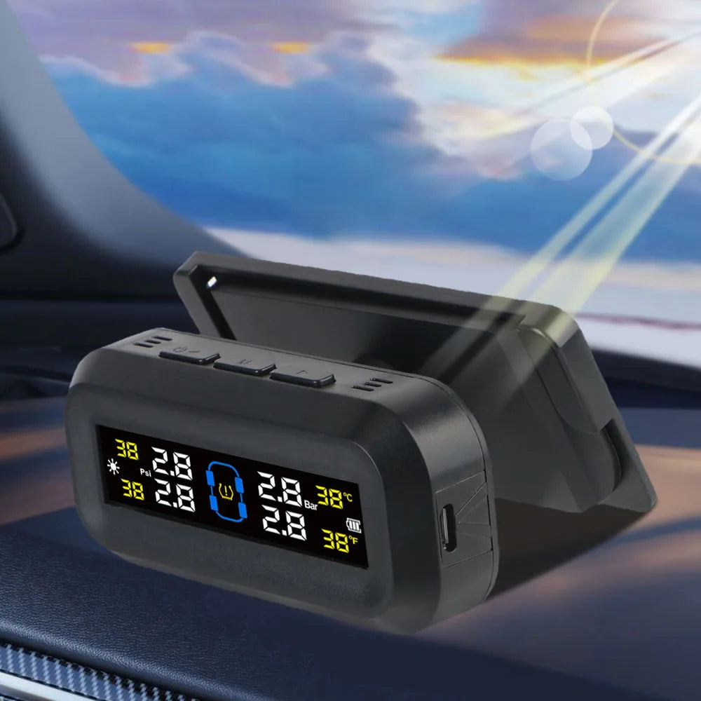 Tire Pressure Monitoring System Temperature Warning Fuel Save With 4 External Sensors Solar TPMS Car Tyre Pressure Monitor