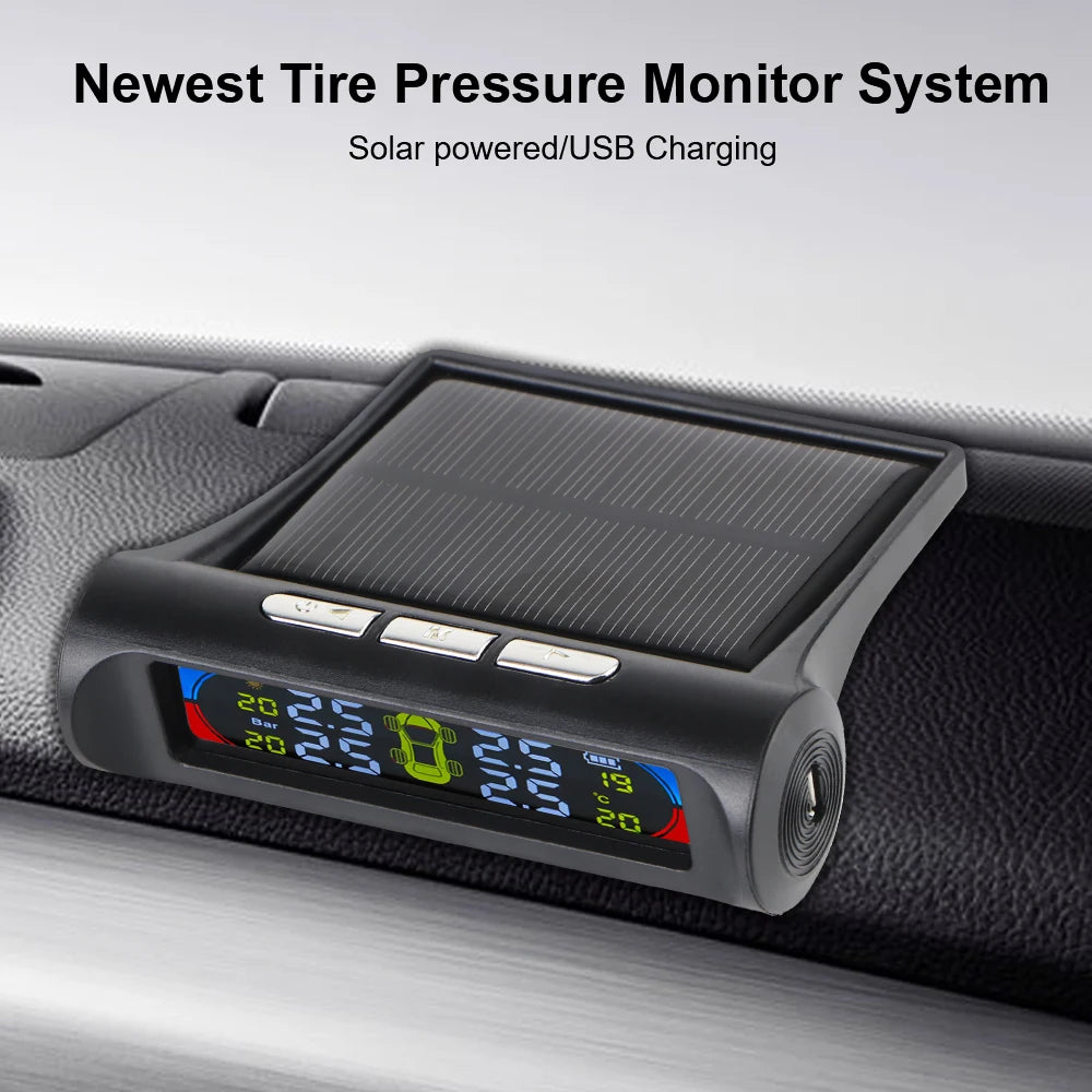 Tire Pressure Monitoring System Temperature Warning Fuel Save With 4 External Sensors Solar TPMS Car Tyre Pressure Monitor