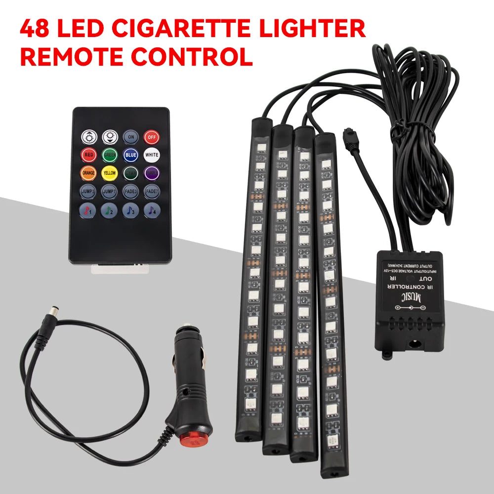 Neon 36 48 72 LED Car Interior Ambient Foot Light with USB Wireless Remote Music APP Control Auto RGB Atmosphere Decorative Lamp