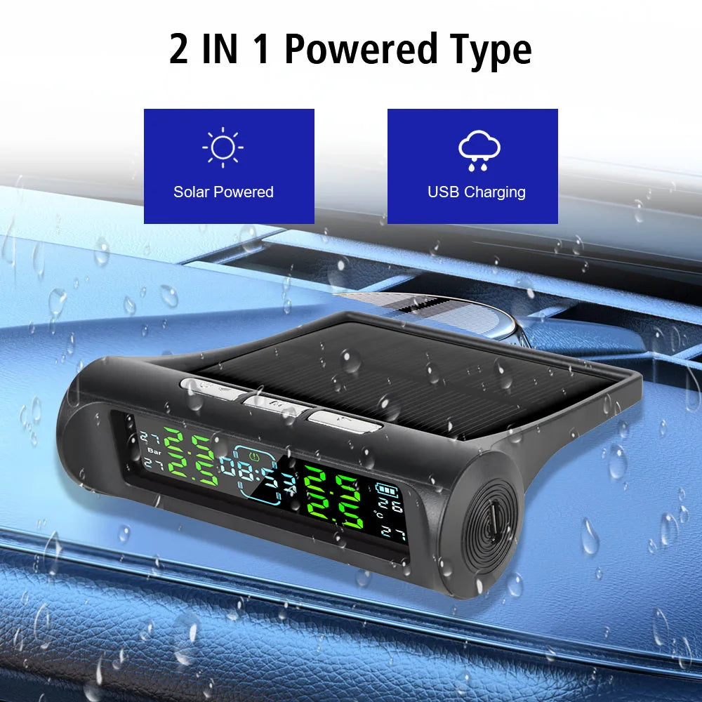 Tire Pressure Monitoring System Temperature Warning Fuel Save With 4 External Sensors Solar TPMS Car Tyre Pressure Monitor
