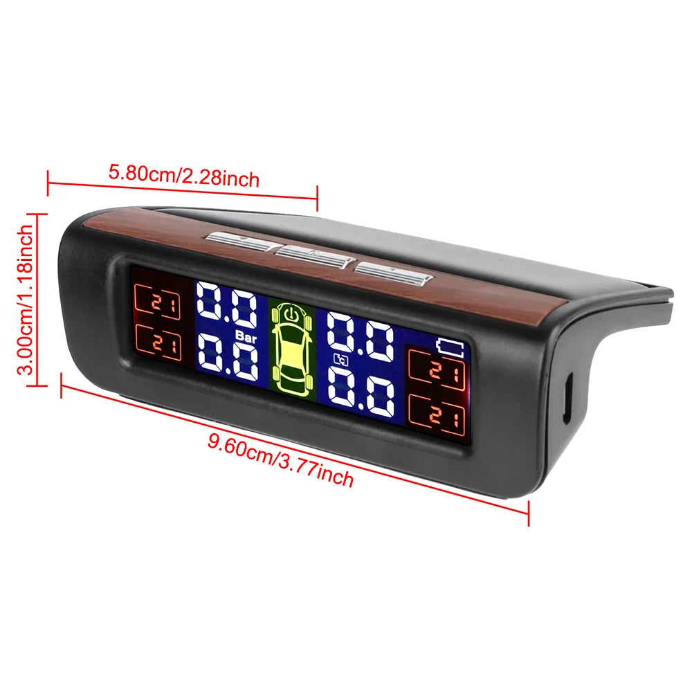 Tire Pressure Monitoring System Temperature Warning Fuel Save With 4 External Sensors Solar TPMS Car Tyre Pressure Monitor