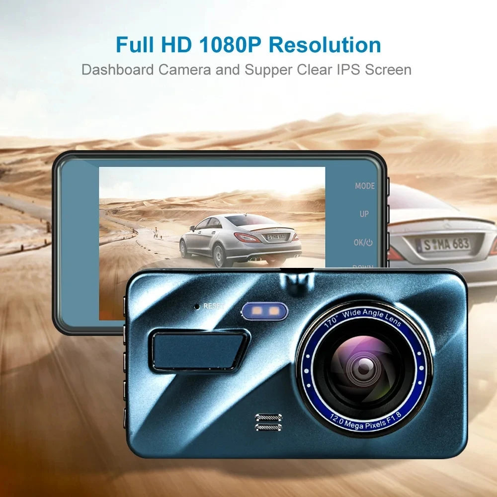 4inch Dash Cam Aluminium Alloy Full HD 1080P Night Vision Front Rear View Loop Recording Dashboard Car DVR 2Lens Black Box