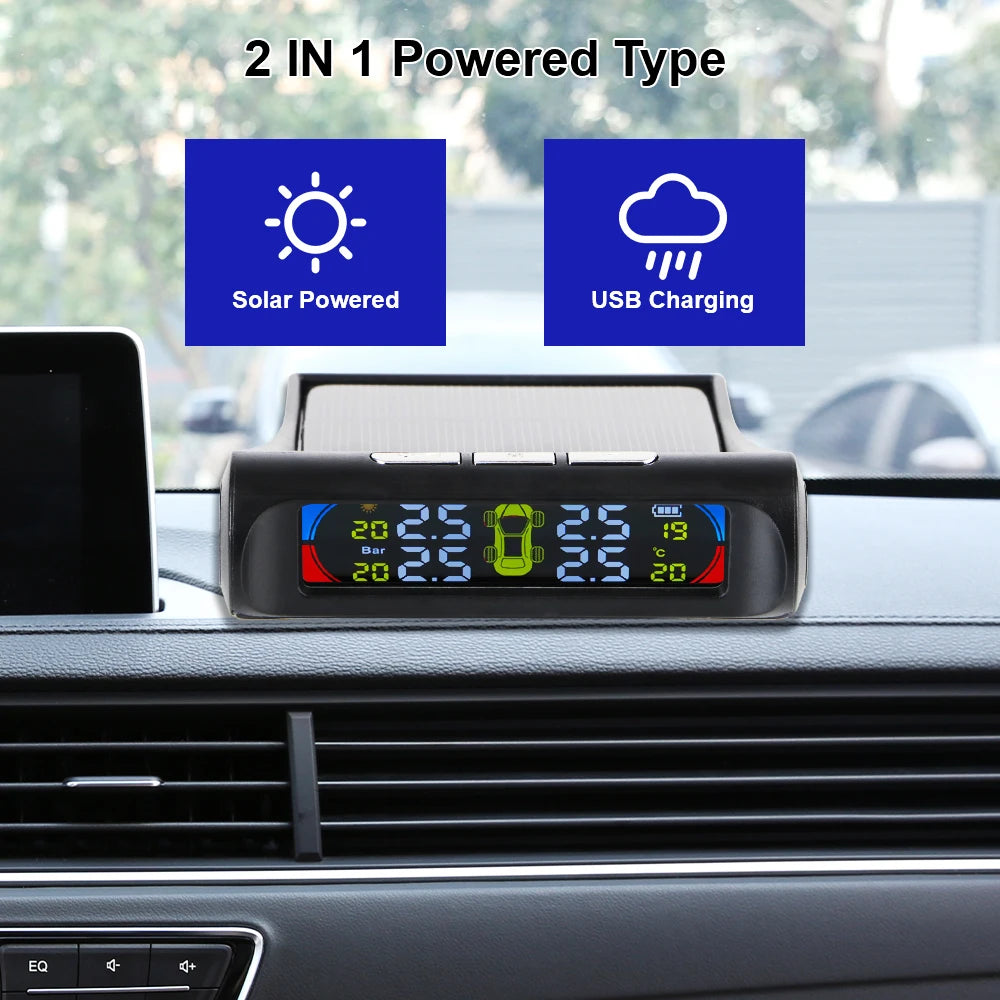 Tire Pressure Monitoring System Temperature Warning Fuel Save With 4 External Sensors Solar TPMS Car Tyre Pressure Monitor
