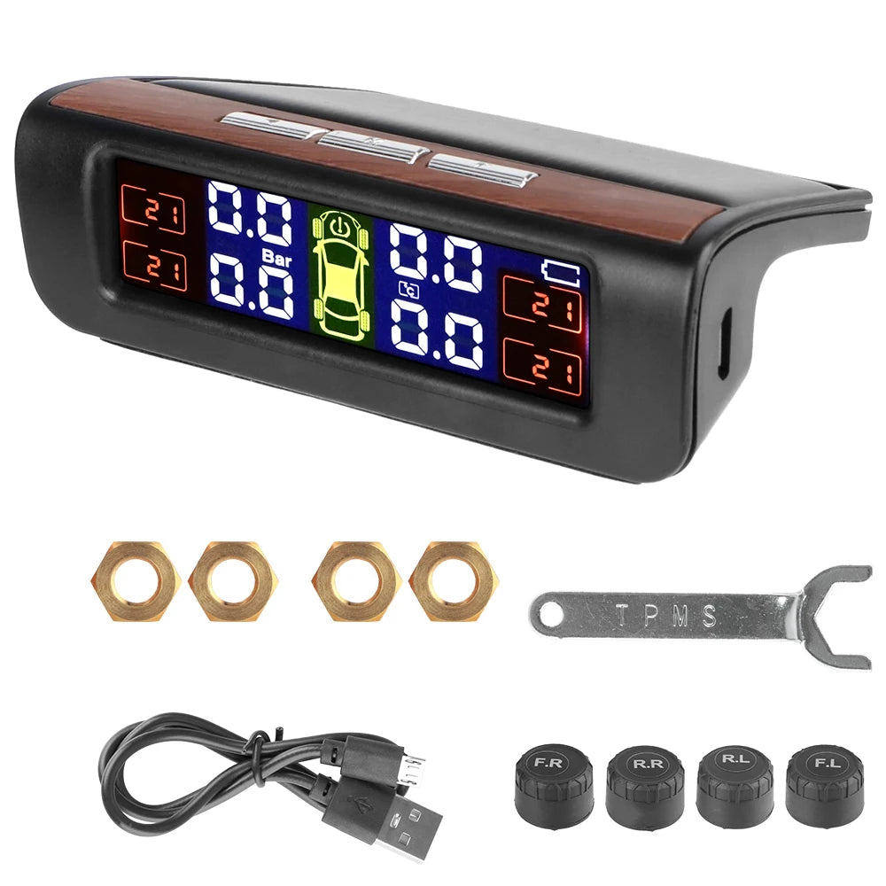 Tire Pressure Monitoring System Temperature Warning Fuel Save With 4 External Sensors Solar TPMS Car Tyre Pressure Monitor