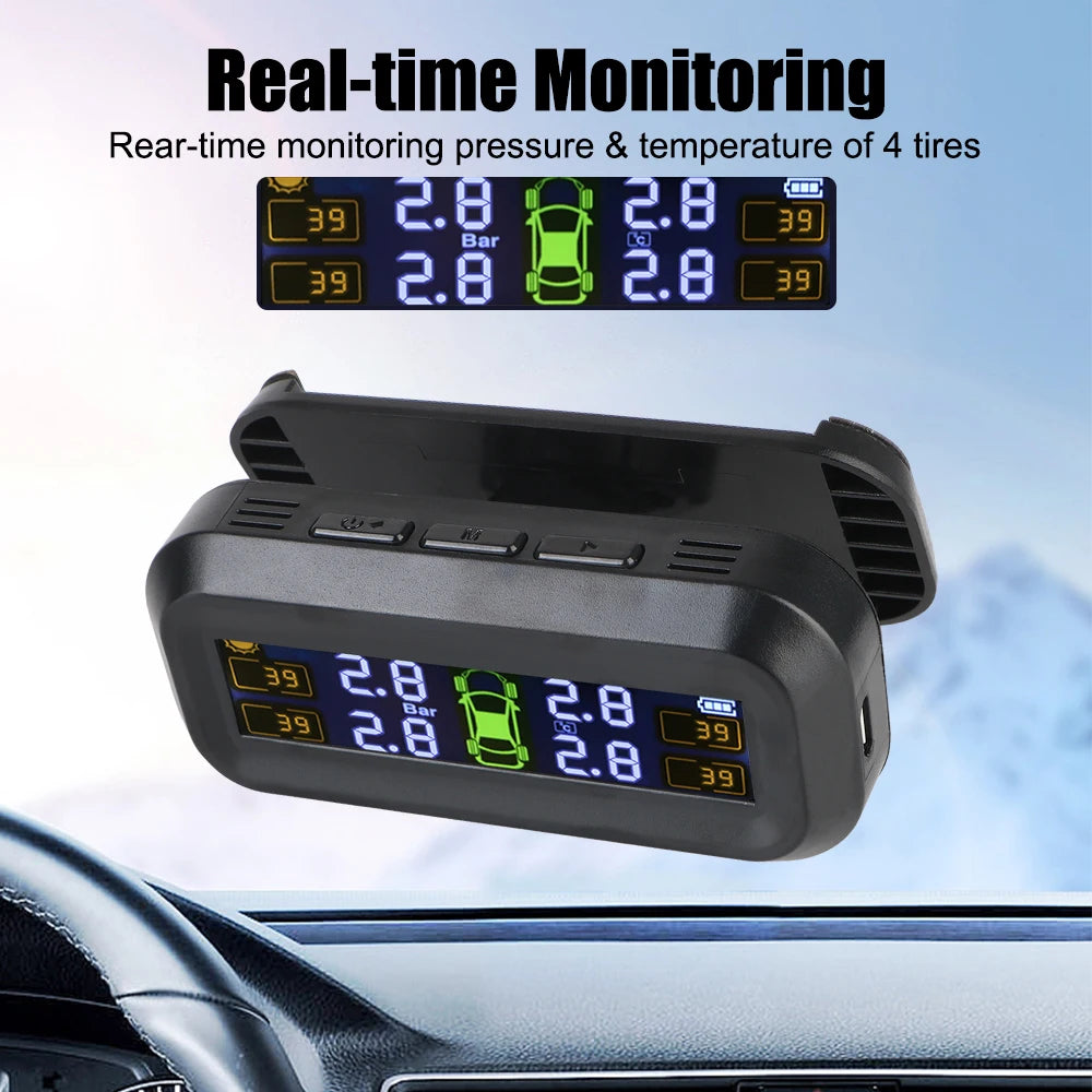Tire Pressure Monitoring System Temperature Warning Fuel Save With 4 External Sensors Solar TPMS Car Tyre Pressure Monitor