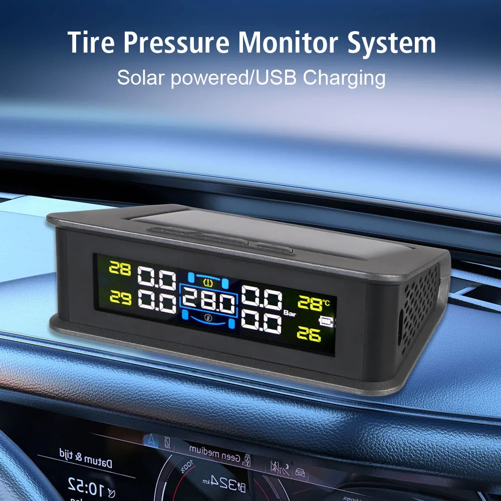Tire Pressure Monitoring System Temperature Warning Fuel Save With 4 External Sensors Solar TPMS Car Tyre Pressure Monitor
