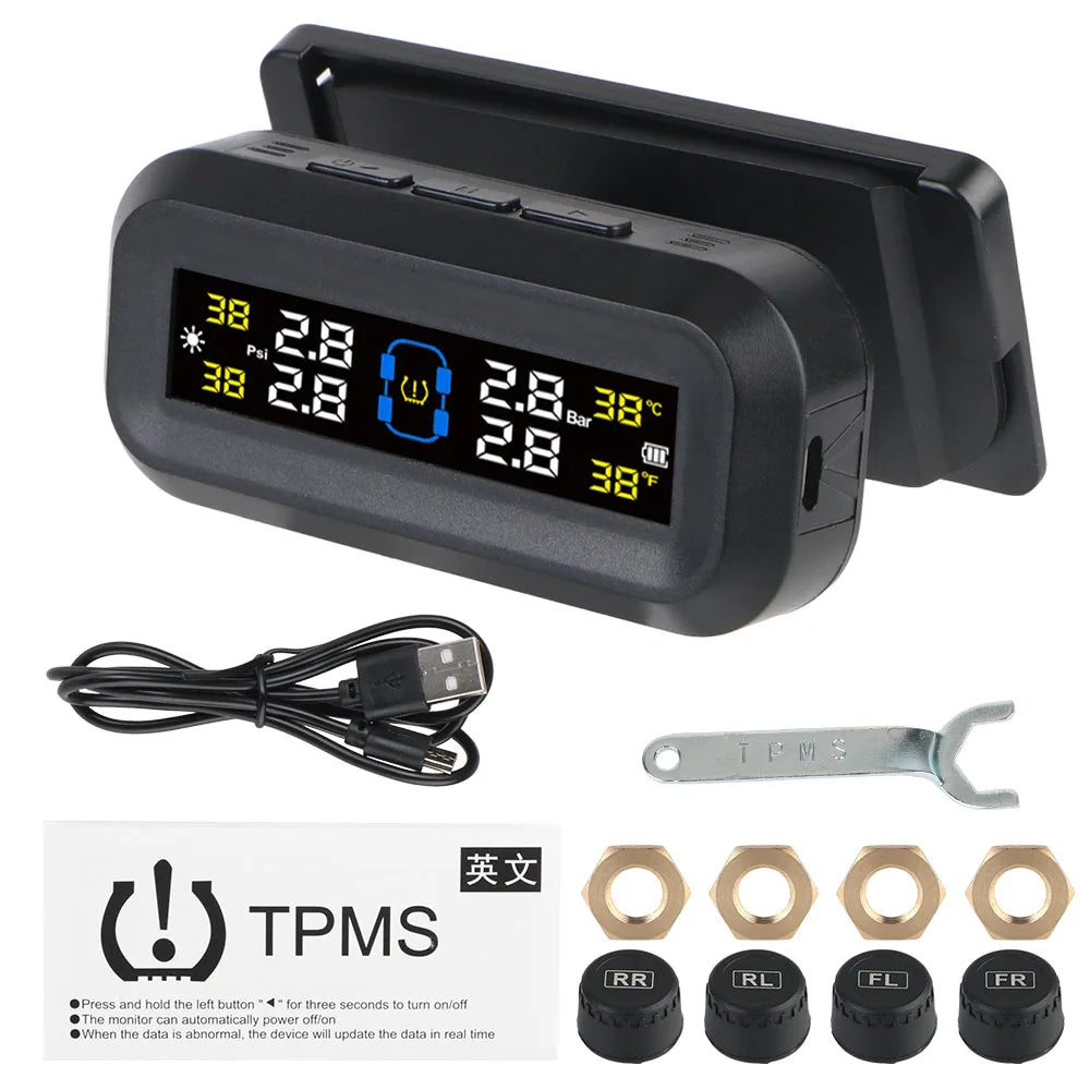 Tire Pressure Monitoring System Temperature Warning Fuel Save With 4 External Sensors Solar TPMS Car Tyre Pressure Monitor