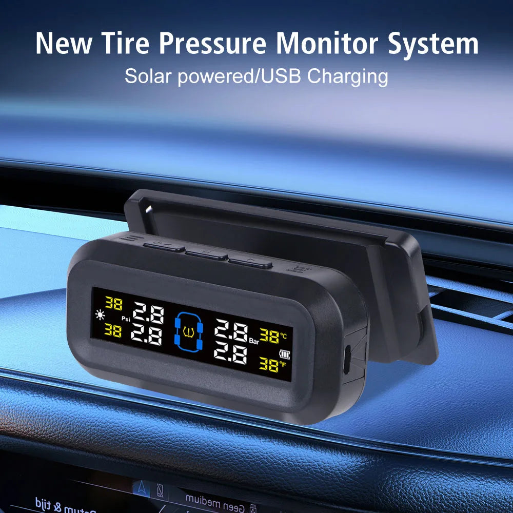 Tire Pressure Monitoring System Temperature Warning Fuel Save With 4 External Sensors Solar TPMS Car Tyre Pressure Monitor
