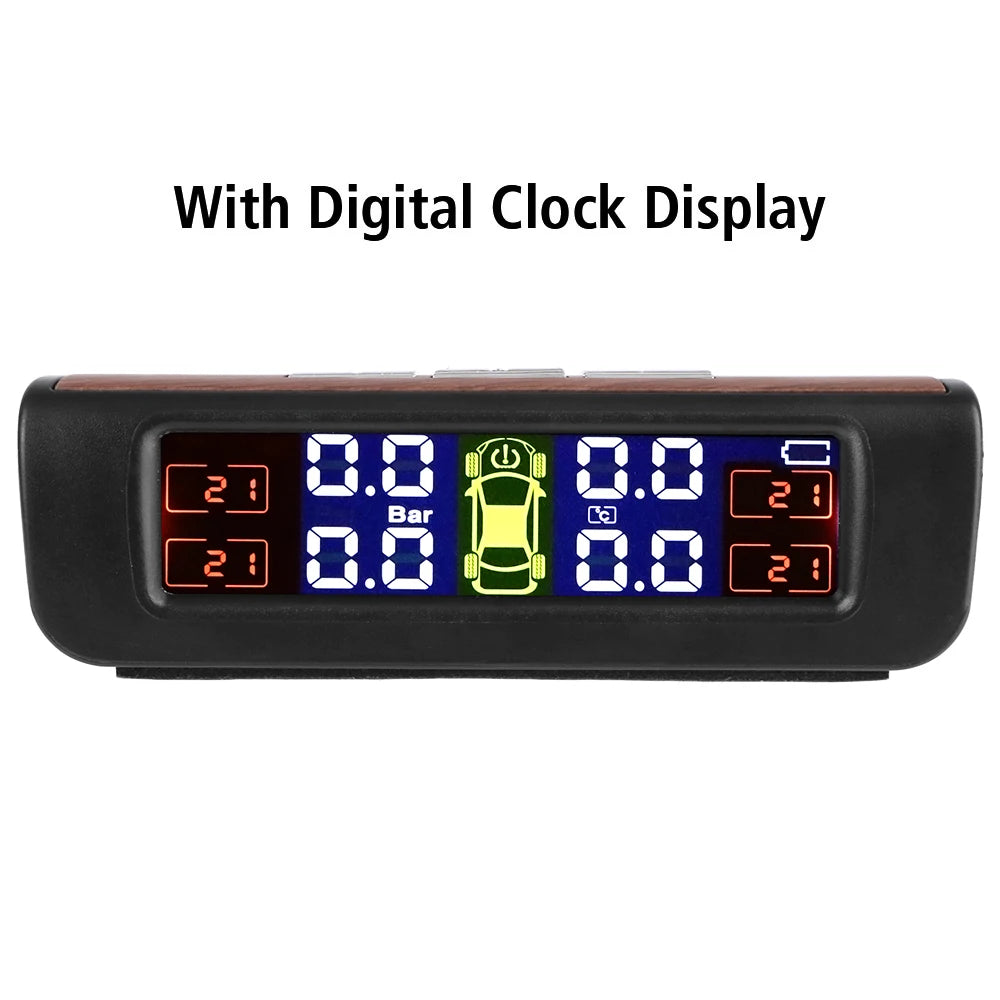 Tire Pressure Monitoring System Temperature Warning Fuel Save With 4 External Sensors Solar TPMS Car Tyre Pressure Monitor