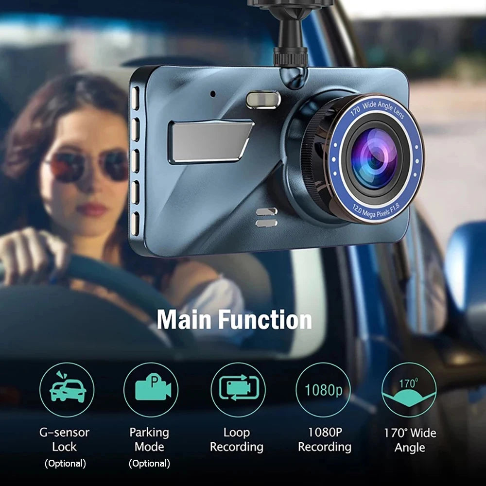 4inch Dash Cam Aluminium Alloy Full HD 1080P Night Vision Front Rear View Loop Recording Dashboard Car DVR 2Lens Black Box