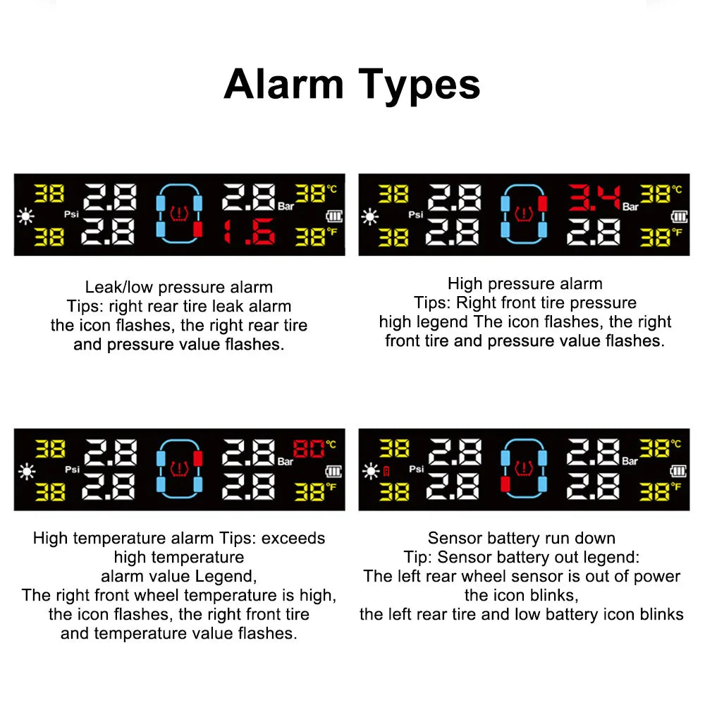 Tire Pressure Monitoring System Temperature Warning Fuel Save With 4 External Sensors Solar TPMS Car Tyre Pressure Monitor