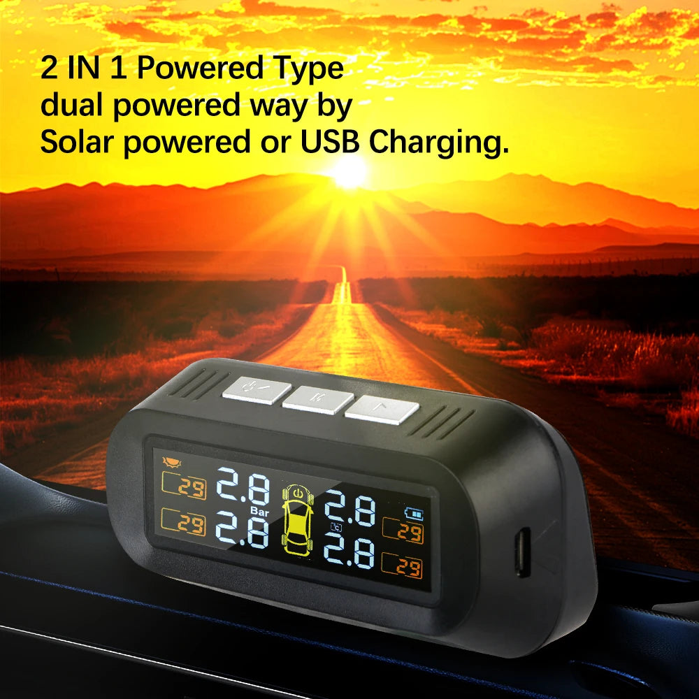 Tire Pressure Monitoring System Temperature Warning Fuel Save With 4 External Sensors Solar TPMS Car Tyre Pressure Monitor