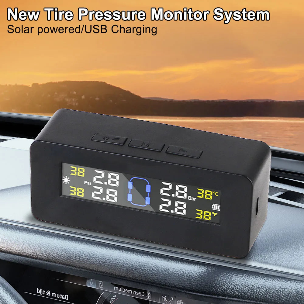 Tire Pressure Monitoring System Temperature Warning Fuel Save With 4 External Sensors Solar TPMS Car Tyre Pressure Monitor