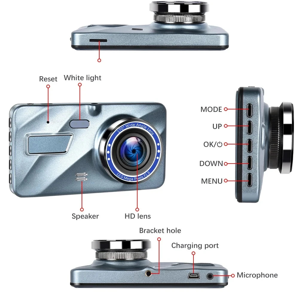 4inch Dash Cam Aluminium Alloy Full HD 1080P Night Vision Front Rear View Loop Recording Dashboard Car DVR 2Lens Black Box