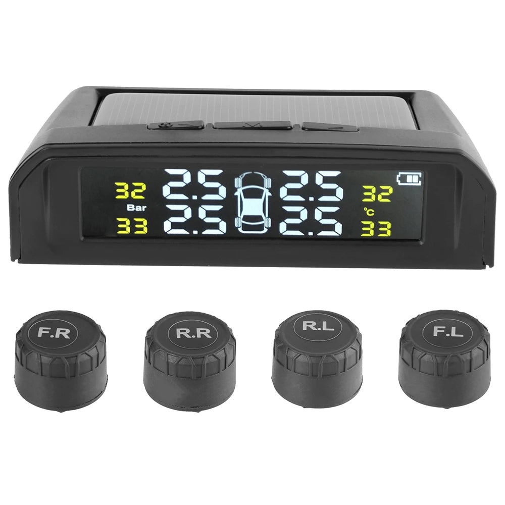 Tire Pressure Monitoring System Temperature Warning Fuel Save With 4 External Sensors Solar TPMS Car Tyre Pressure Monitor
