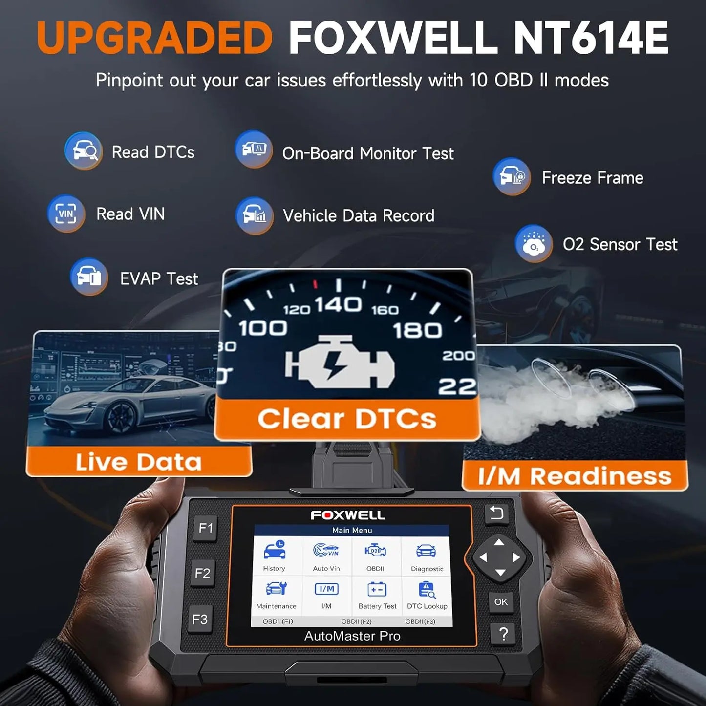 FOXWELL NT614 Elite OBD2 Scanner ABS SRS Transmission Engine Code Reader SAS EPB Oil Light 5 Reset OBD2 Car Diagnostic Scan Tool