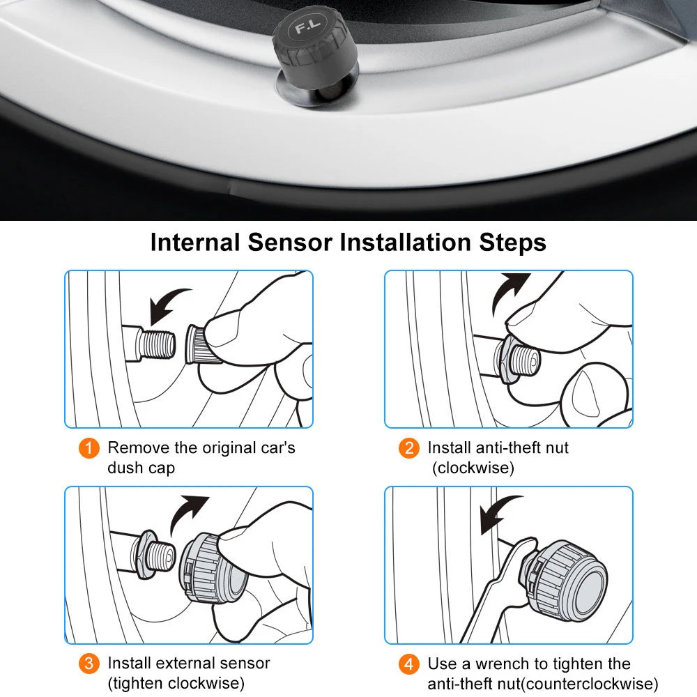 Tire Pressure Monitoring System Temperature Warning Fuel Save With 4 External Sensors Solar TPMS Car Tyre Pressure Monitor