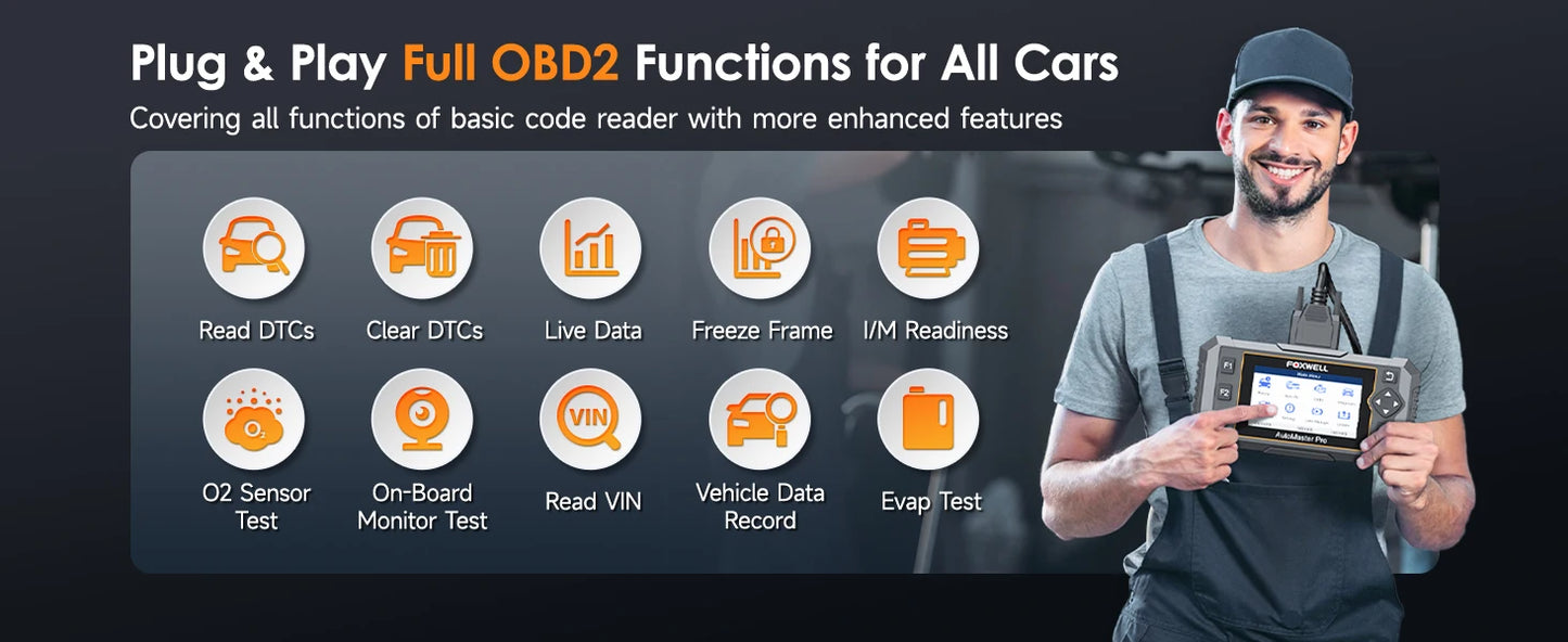 FOXWELL NT614 Elite OBD2 Scanner ABS SRS Transmission Engine Code Reader SAS EPB Oil Light 5 Reset OBD2 Car Diagnostic Scan Tool