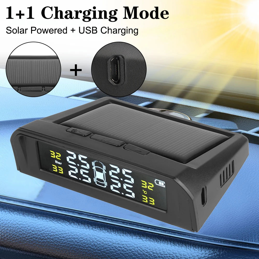 Tire Pressure Monitoring System Temperature Warning Fuel Save With 4 External Sensors Solar TPMS Car Tyre Pressure Monitor
