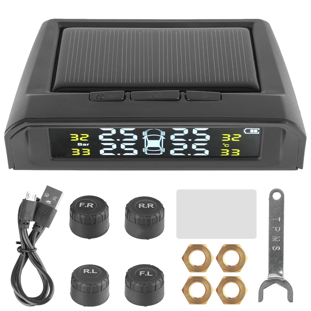 Tire Pressure Monitoring System Temperature Warning Fuel Save With 4 External Sensors Solar TPMS Car Tyre Pressure Monitor