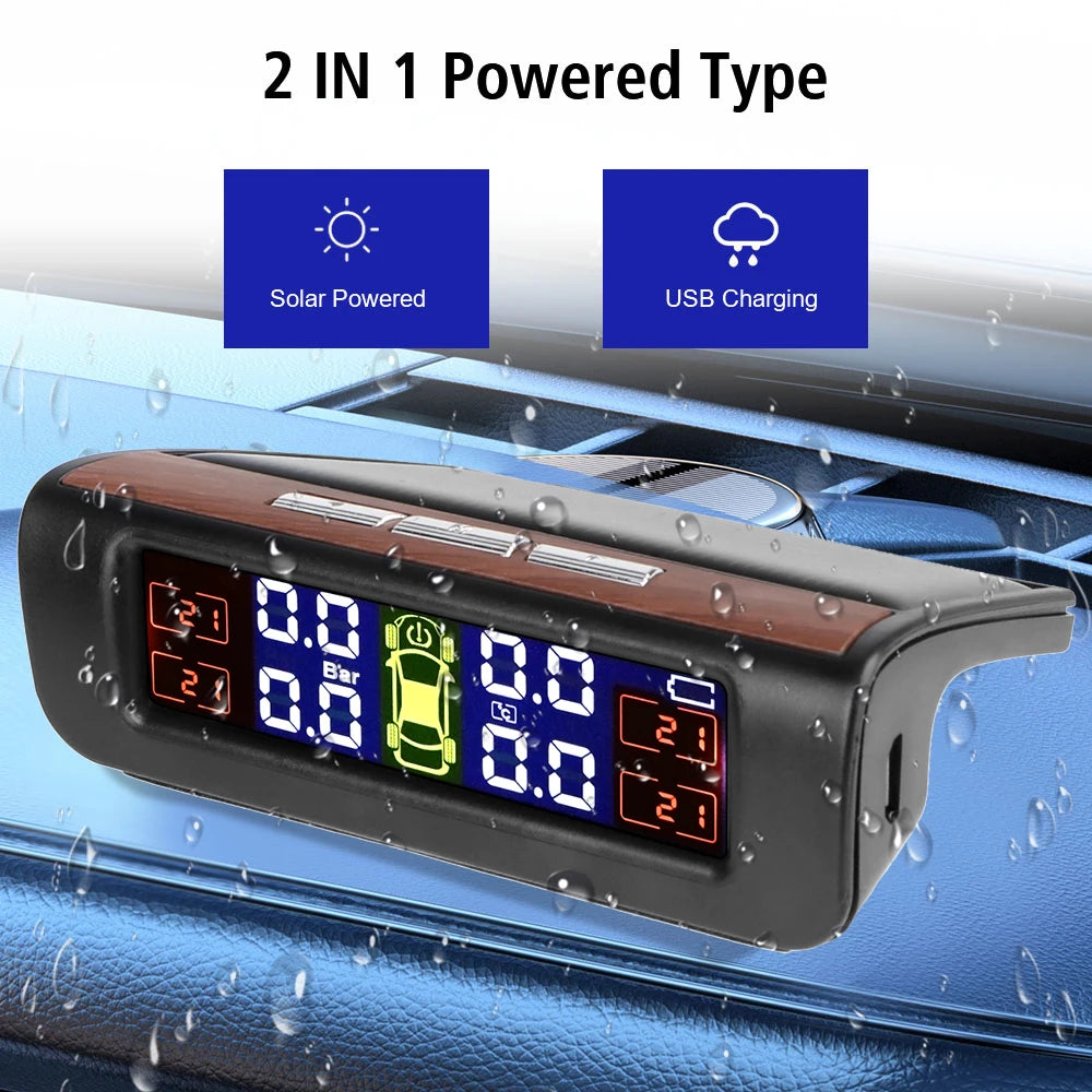 Tire Pressure Monitoring System Temperature Warning Fuel Save With 4 External Sensors Solar TPMS Car Tyre Pressure Monitor