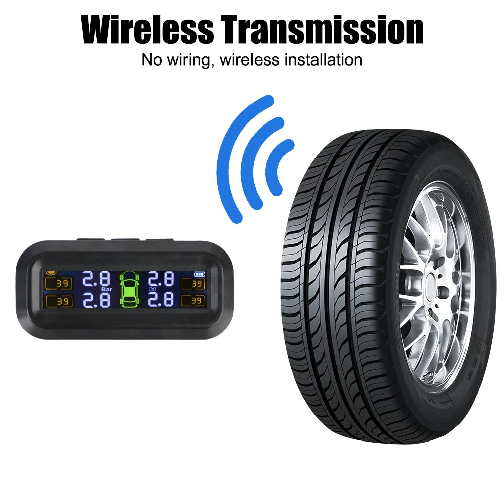 Tire Pressure Monitoring System Temperature Warning Fuel Save With 4 External Sensors Solar TPMS Car Tyre Pressure Monitor