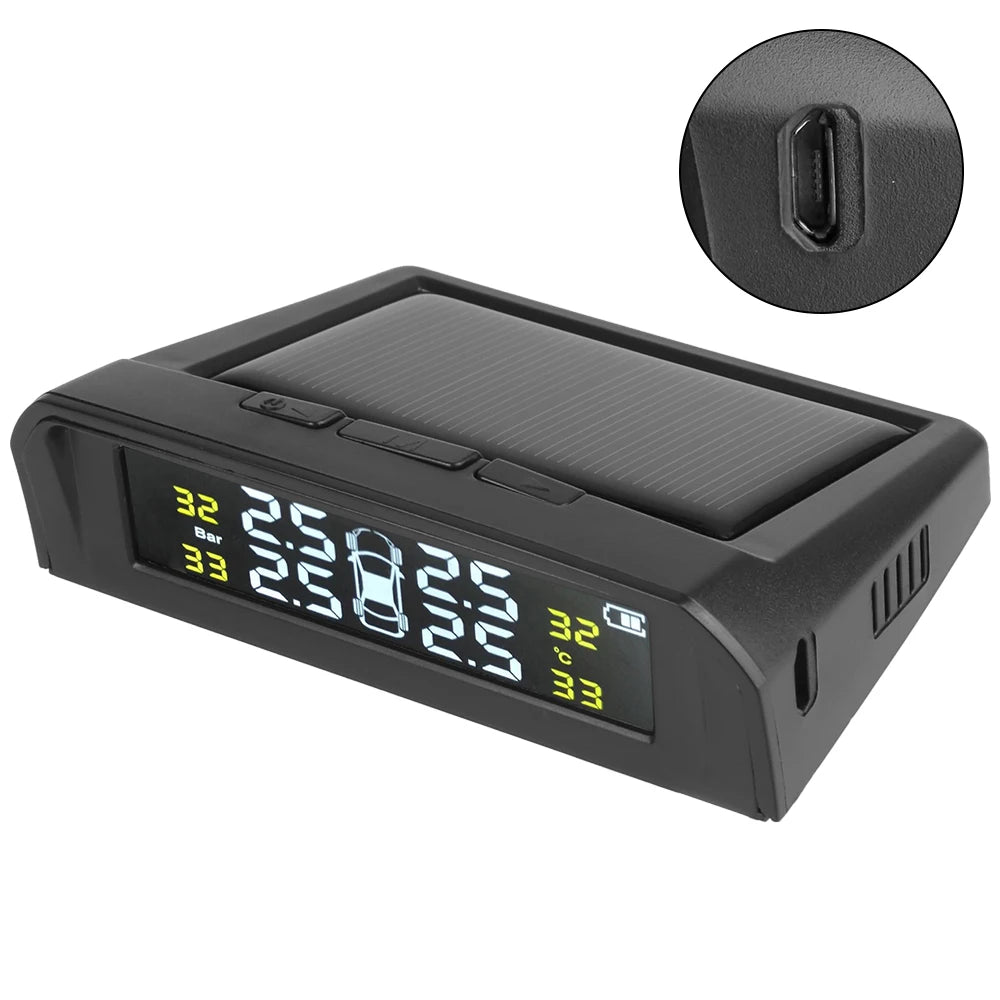 Tire Pressure Monitoring System Temperature Warning Fuel Save With 4 External Sensors Solar TPMS Car Tyre Pressure Monitor
