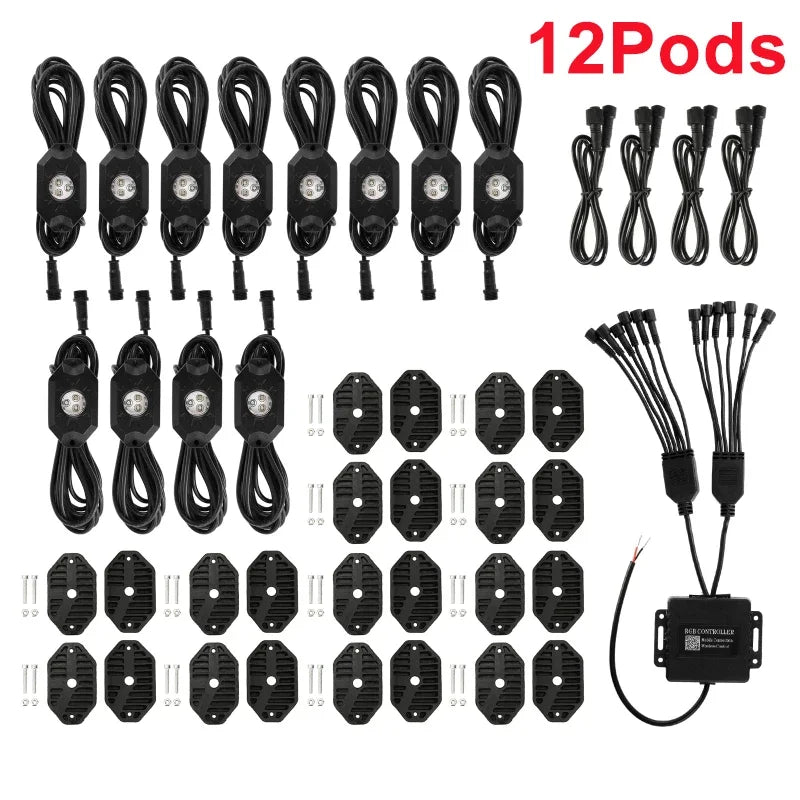 4/8/12 In 1 RGB LED Rock Lights Car Chassis Neon Decorative Light for Cars Off Road Truck (App Remote Control) Car Lights
