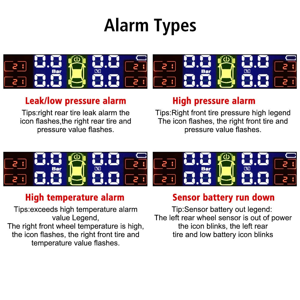 Tire Pressure Monitoring System Temperature Warning Fuel Save With 4 External Sensors Solar TPMS Car Tyre Pressure Monitor