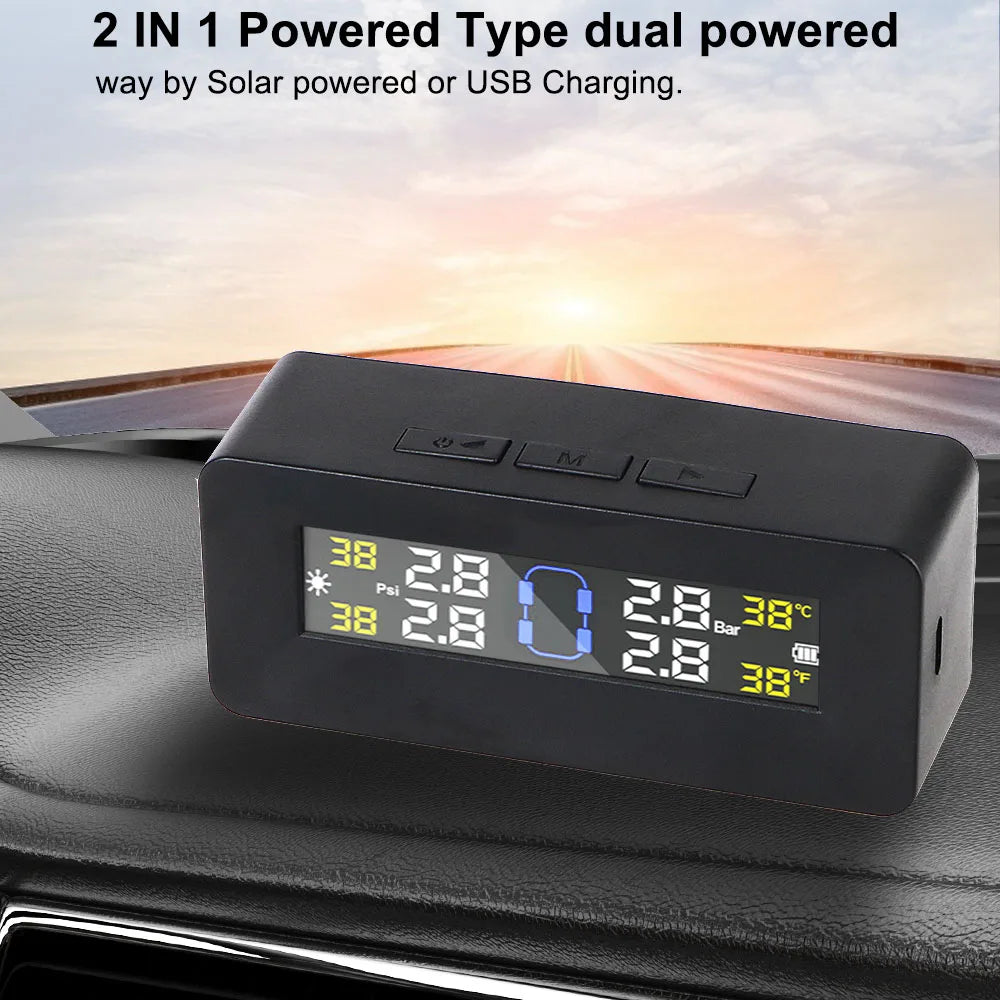 Tire Pressure Monitoring System Temperature Warning Fuel Save With 4 External Sensors Solar TPMS Car Tyre Pressure Monitor