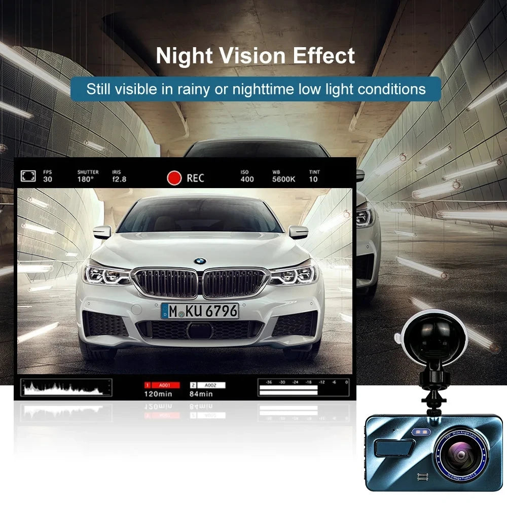 4inch Dash Cam Aluminium Alloy Full HD 1080P Night Vision Front Rear View Loop Recording Dashboard Car DVR 2Lens Black Box