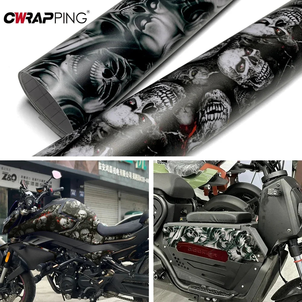 Car Stickers Wrap Vinyl Skull Cartoon Printed Auto Body Film Self-Adhesive Camo Modification Film for Motorcycle Car Accessories