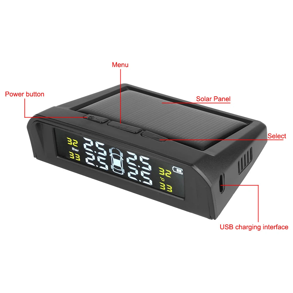 Tire Pressure Monitoring System Temperature Warning Fuel Save With 4 External Sensors Solar TPMS Car Tyre Pressure Monitor