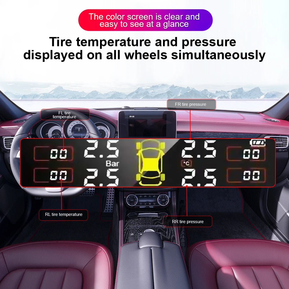 Tire Pressure Monitoring System Temperature Warning Fuel Save With 4 External Sensors Solar TPMS Car Tyre Pressure Monitor