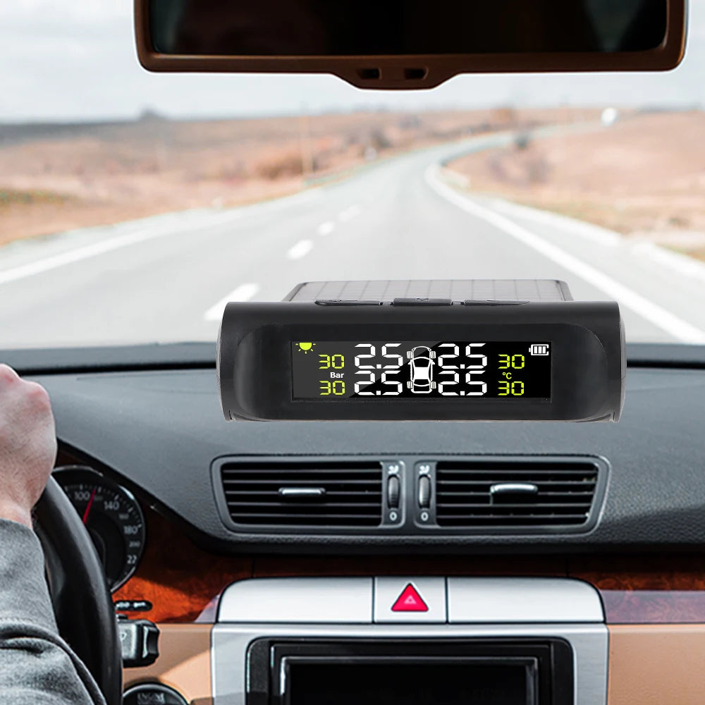 Tire Pressure Monitoring System Temperature Warning Fuel Save With 4 External Sensors Solar TPMS Car Tyre Pressure Monitor