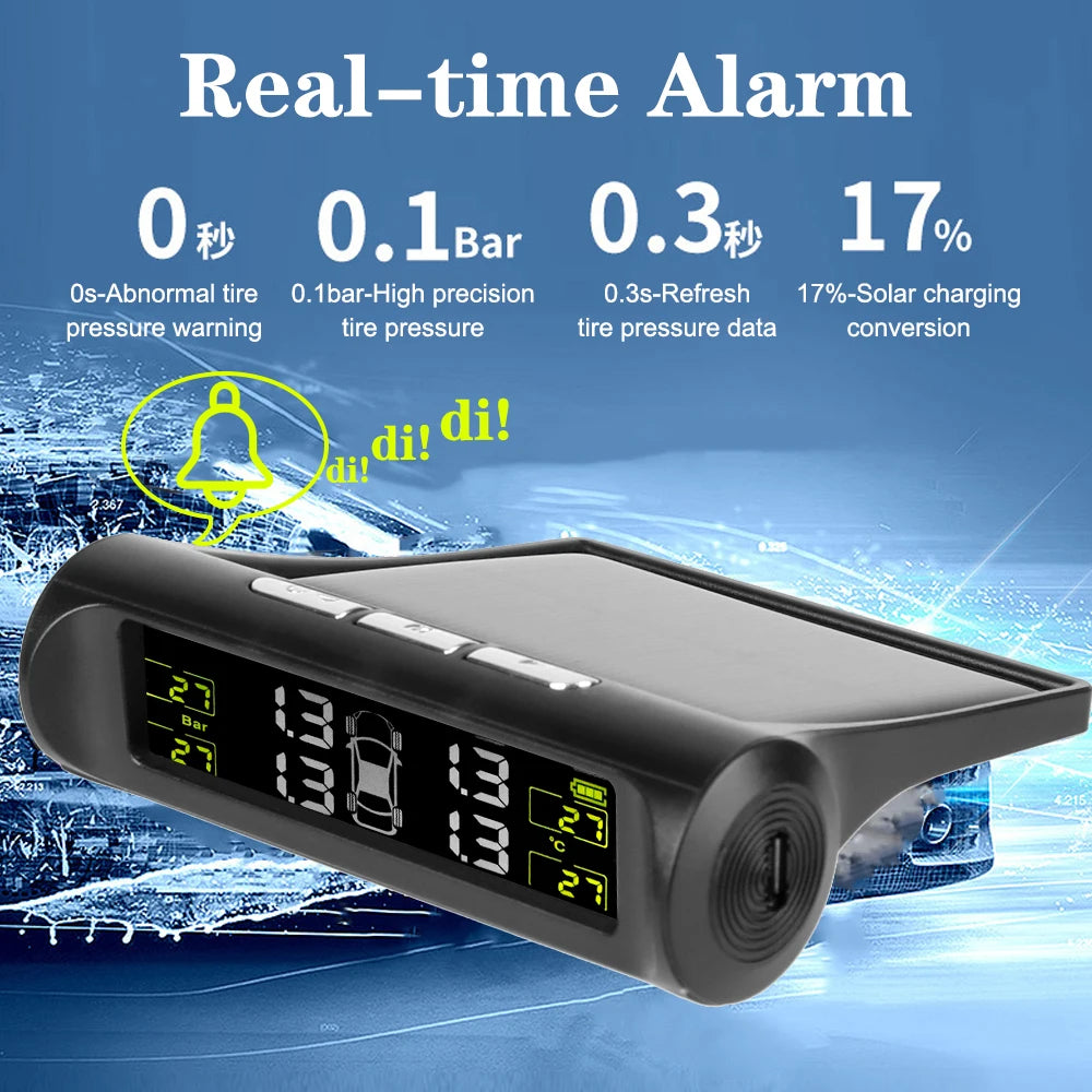 Tire Pressure Monitoring System Temperature Warning Fuel Save With 4 External Sensors Solar TPMS Car Tyre Pressure Monitor