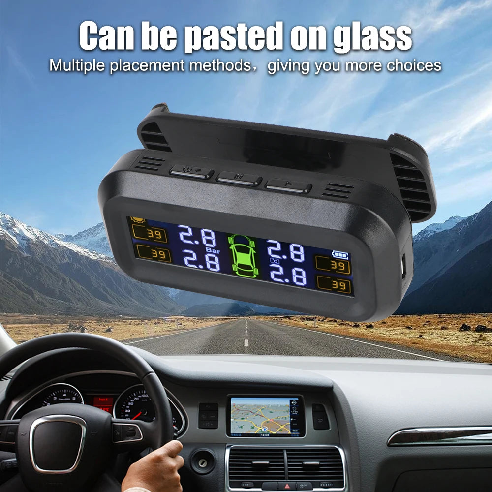 Tire Pressure Monitoring System Temperature Warning Fuel Save With 4 External Sensors Solar TPMS Car Tyre Pressure Monitor
