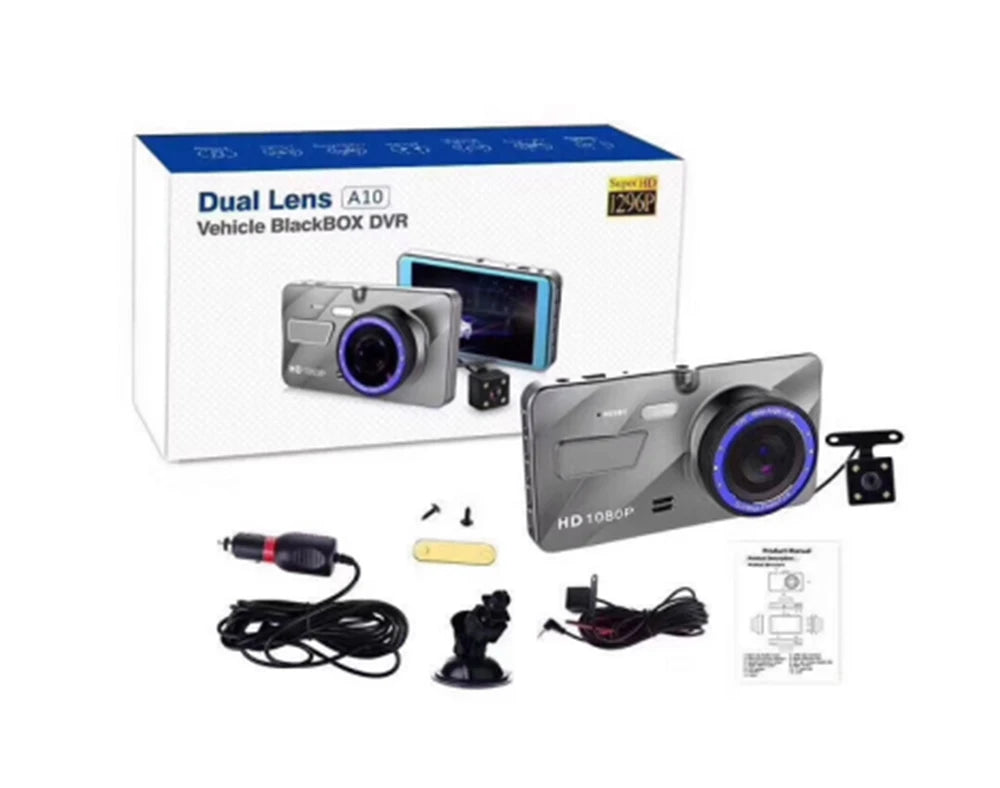 4inch Dash Cam Aluminium Alloy Full HD 1080P Night Vision Front Rear View Loop Recording Dashboard Car DVR 2Lens Black Box