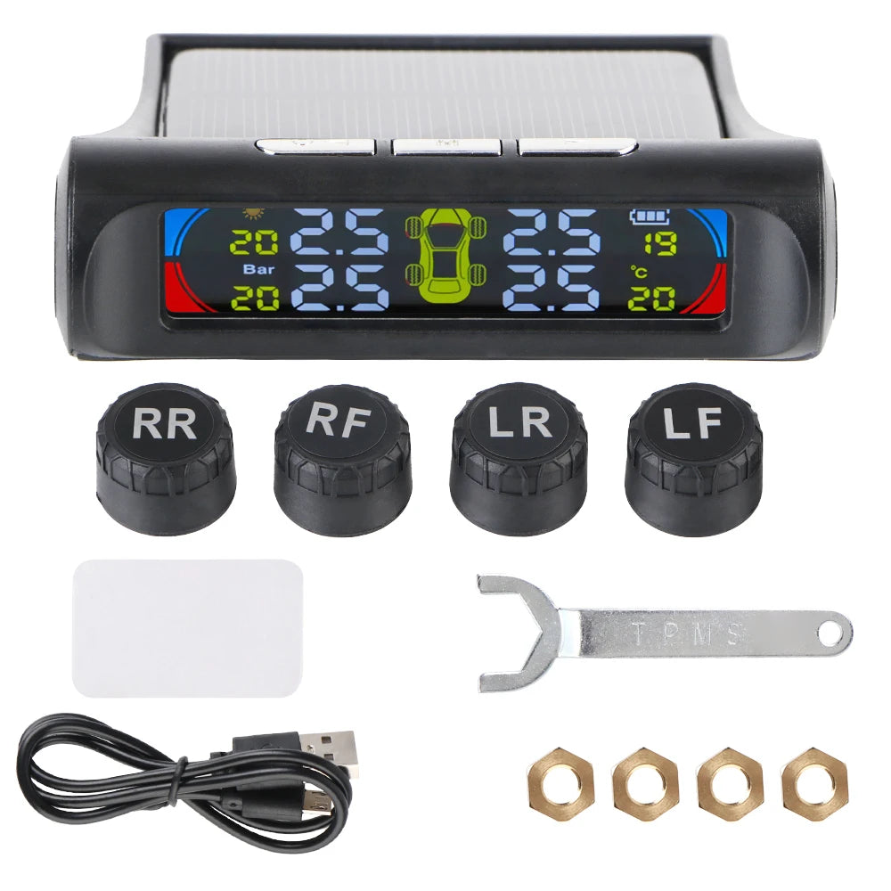 Tire Pressure Monitoring System Temperature Warning Fuel Save With 4 External Sensors Solar TPMS Car Tyre Pressure Monitor