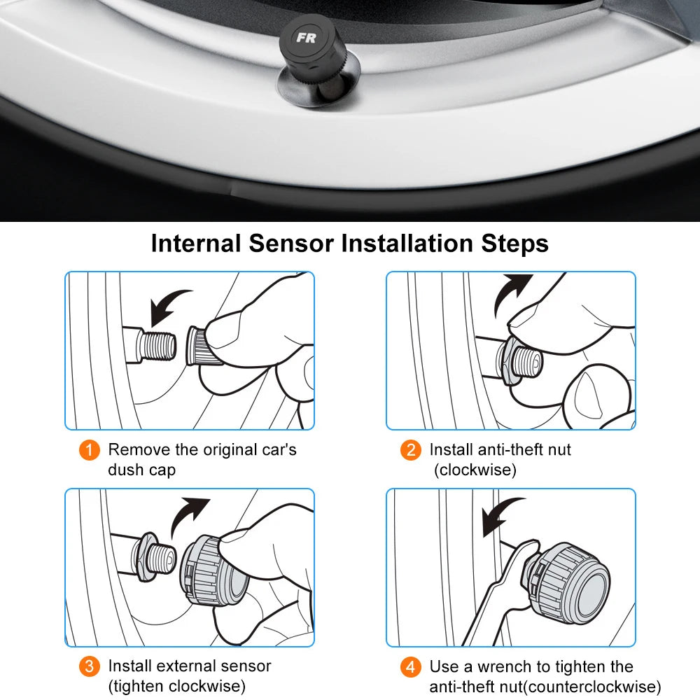 Tire Pressure Monitoring System Temperature Warning Fuel Save With 4 External Sensors Solar TPMS Car Tyre Pressure Monitor
