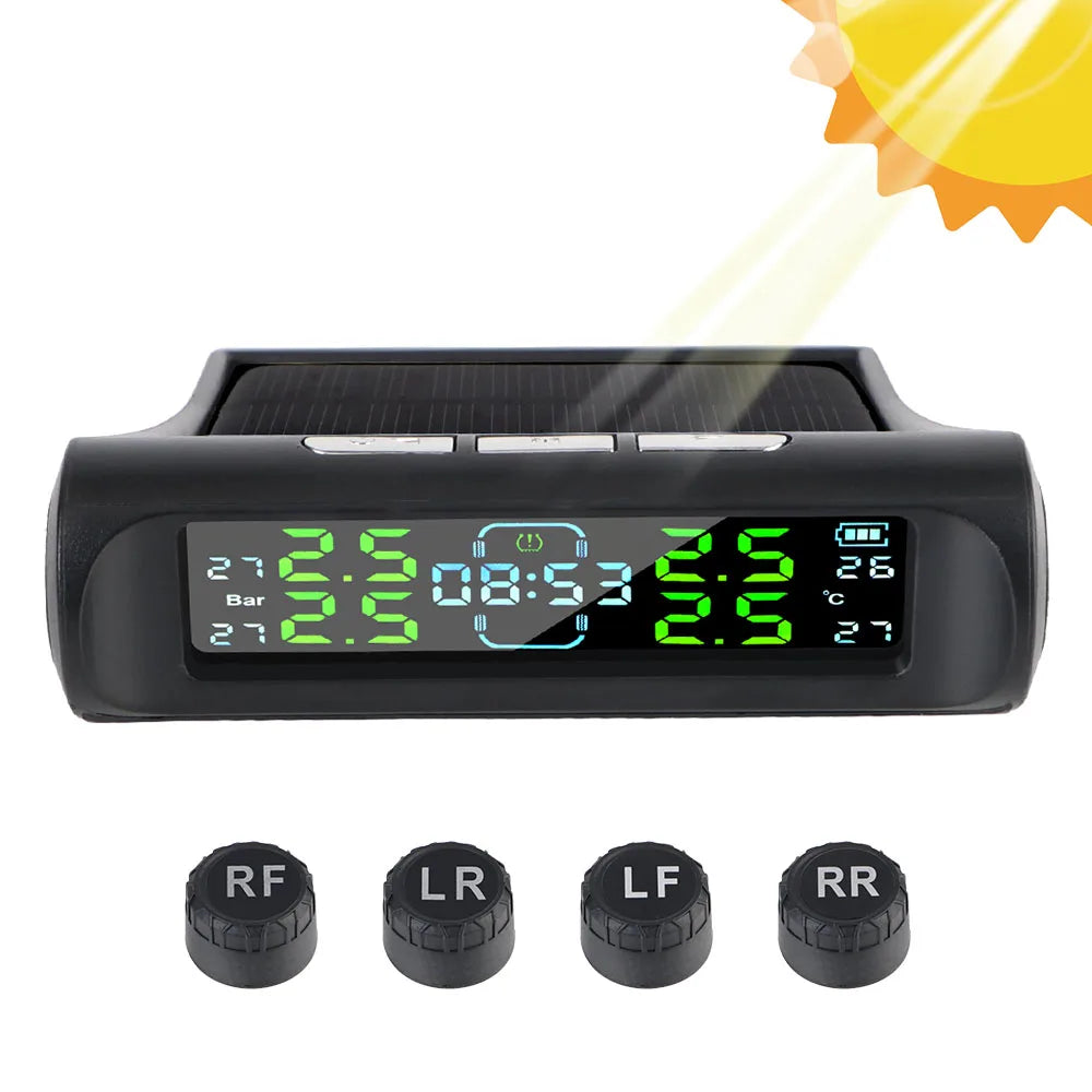 Tire Pressure Monitoring System Temperature Warning Fuel Save With 4 External Sensors Solar TPMS Car Tyre Pressure Monitor