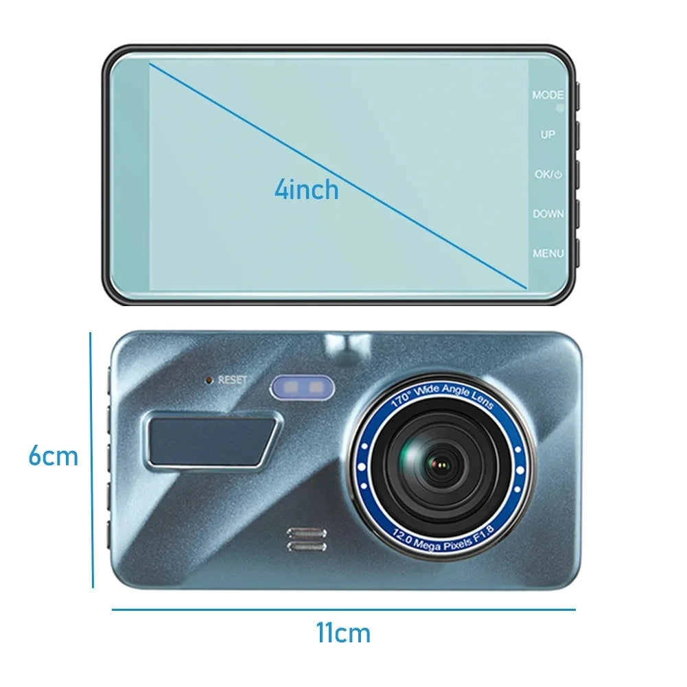 4inch Dash Cam Aluminium Alloy Full HD 1080P Night Vision Front Rear View Loop Recording Dashboard Car DVR 2Lens Black Box
