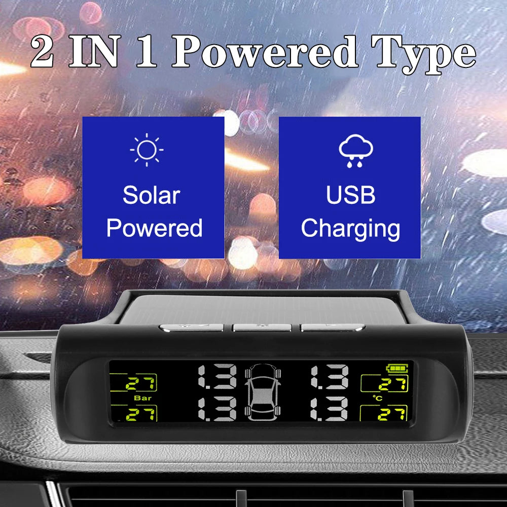 Tire Pressure Monitoring System Temperature Warning Fuel Save With 4 External Sensors Solar TPMS Car Tyre Pressure Monitor
