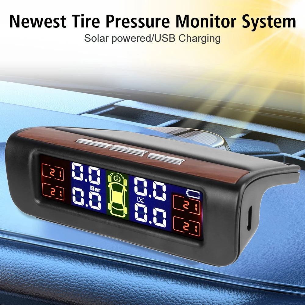Tire Pressure Monitoring System Temperature Warning Fuel Save With 4 External Sensors Solar TPMS Car Tyre Pressure Monitor