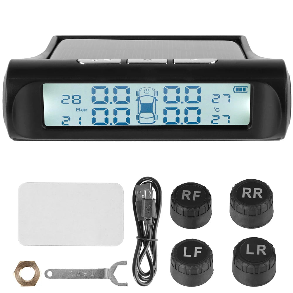 Tire Pressure Monitoring System Temperature Warning Fuel Save With 4 External Sensors Solar TPMS Car Tyre Pressure Monitor