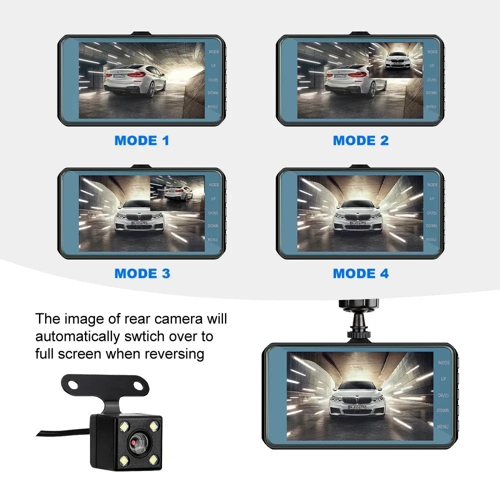 4inch Dash Cam Aluminium Alloy Full HD 1080P Night Vision Front Rear View Loop Recording Dashboard Car DVR 2Lens Black Box