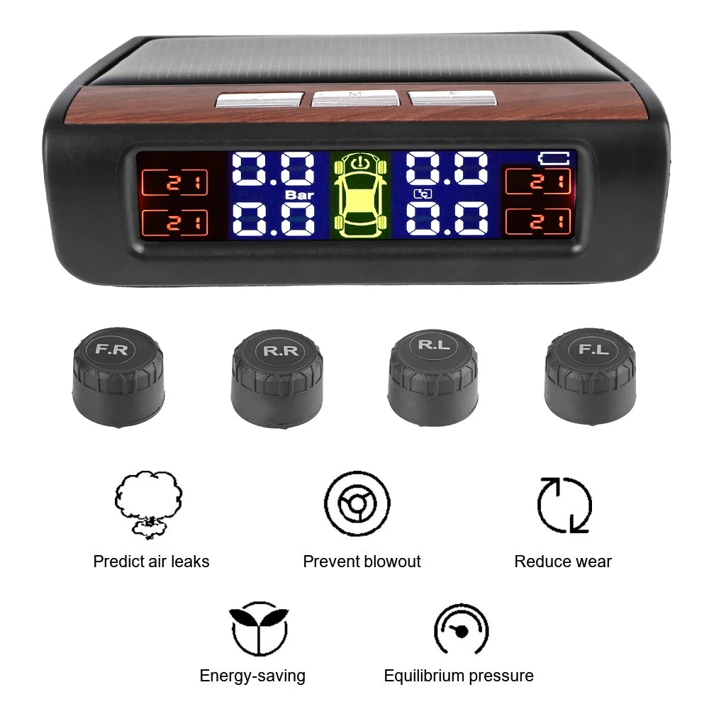 Tire Pressure Monitoring System Temperature Warning Fuel Save With 4 External Sensors Solar TPMS Car Tyre Pressure Monitor
