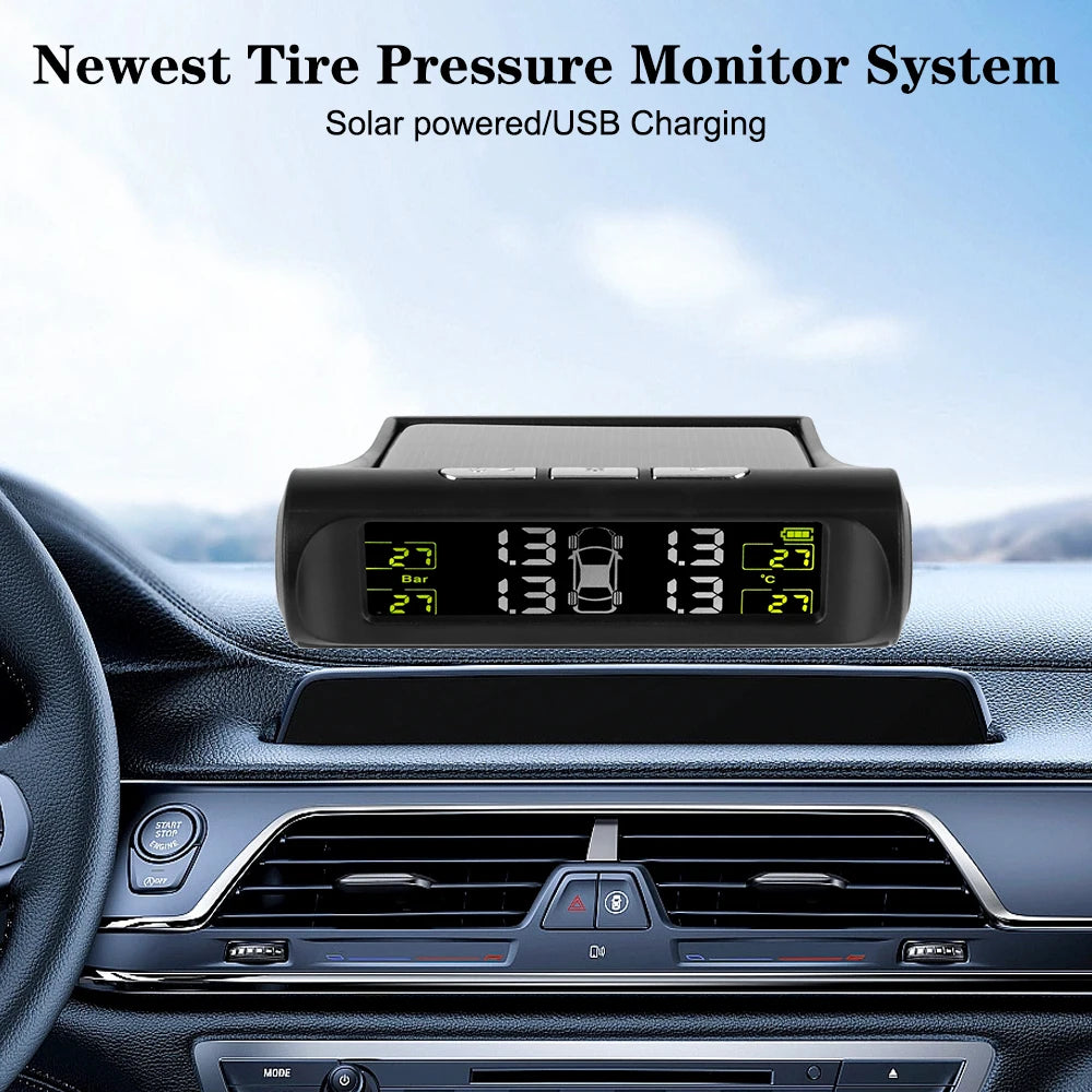 Tire Pressure Monitoring System Temperature Warning Fuel Save With 4 External Sensors Solar TPMS Car Tyre Pressure Monitor